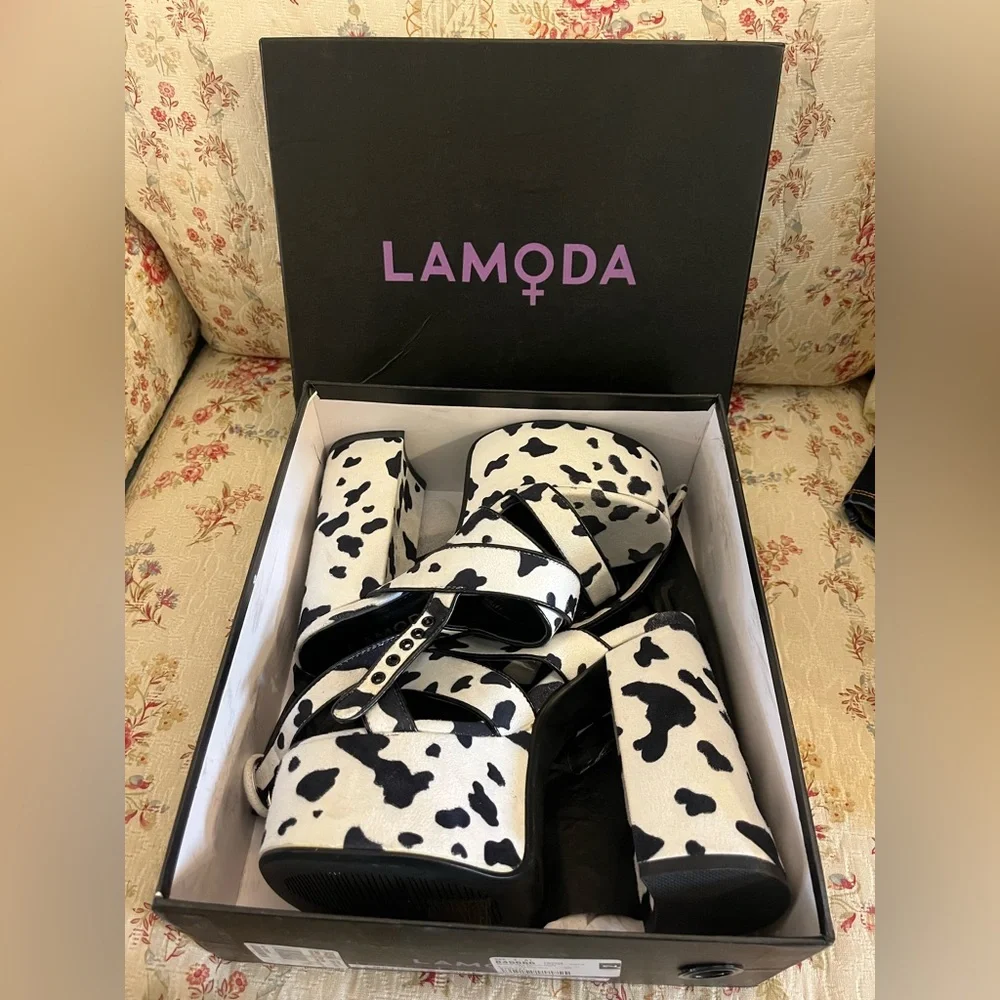 Lamoda On Vacay Chunky Platform Sandals in Cow Print New! - Picture 5 of 11